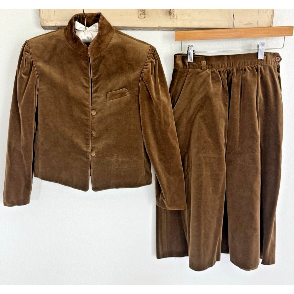 VTG 1970s Campus Casuals of California Brown Velvet Jacket Midi Skirt Suit Sz 1